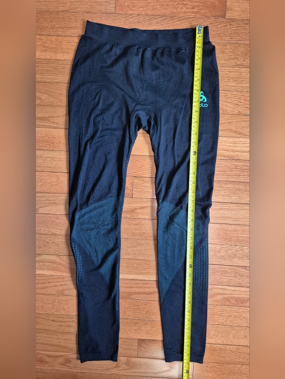 Odlo Black Athletic Wool Blend Tights with Teal Logo - Picture 2 of 5